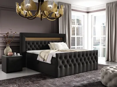 Productafbeelding van Boxspringbed voor de slaapkamer, model ERNESTO nr. 2, afmetingen 180x200 cm, bekleding: zwarte fluweelstof (Elisa)