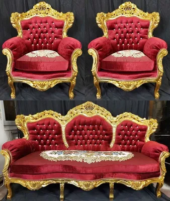 Produktbild von Casa Padrino Barock Wohnzimmer Set Bordeauxrot / Mehrfarbig / Gold - 1 Barock Sofa & 2 Barock Sessel - Wohnzimmer Möbel im Barockstil - Barock Möbel - Barock Wohnzimmer Einrichtung