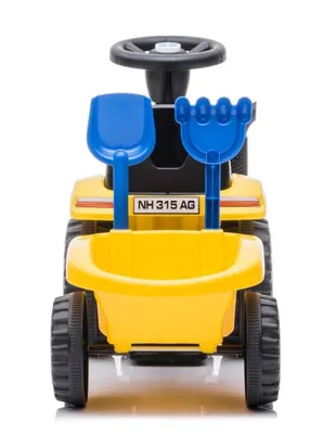 Produktbild von Aufsitzspielzeug für ein einjähriges Kind, Schiebetraktor mit Anhänger, New Holland, gelb