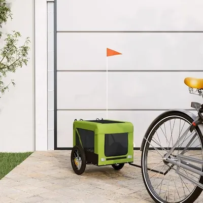 Imagen del producto de Remolque para bicicletas, para perros, color verde y , fabricado con tela Oxford y hierro. Carro para mascotas, modelo 93913