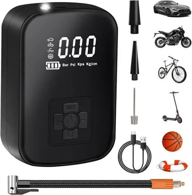 Immagine prodotto di Pompa elettrica per biciclette da 3600 mAh e 150 PSI - Pompa ricaricabile per pneumatici con display LCD - 4 modalità - Per biciclette, moto, scooter e palloni