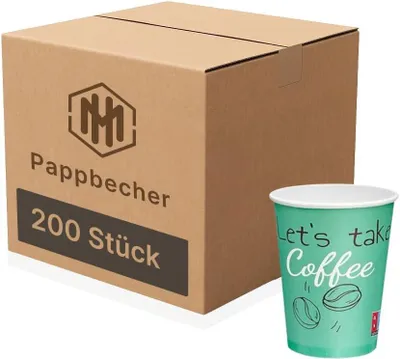 Produktbild von 200 Pappbecher 200ml (8oz) | Grüne Einweg-Kaffeebecher für Heißgetränke