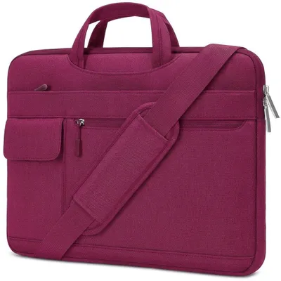 Image de Housse à Bandoulière pour Ordinateur Portable 16 Pouces, avec Rangement pour Accessoires - Bordeaux