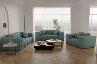 Productafbeelding van Designbank CHANTAL, 3-2-1 zitsbank, bekleed met stof Opera Velvet, kleur Saphir