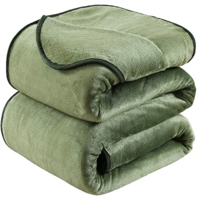 Immagine prodotto di Coperta in pile spessa a quadri, 230x270 cm, verde. Morbida e calda
