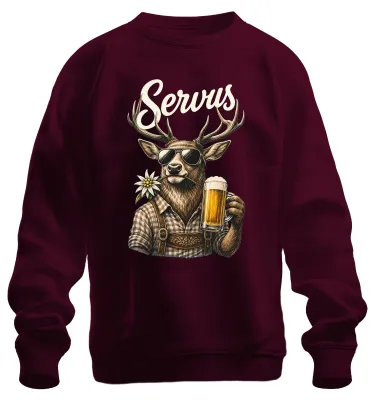Produktbild von Servus Hirsch Edelweiß Bier  Bayern Lederhose Reh Sweatshirt Pullover, Burgundy, L