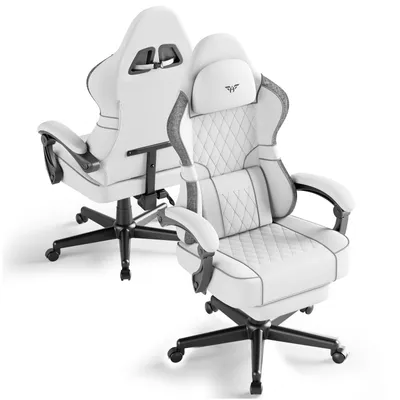 Produktbild von Arvioo Gaming Stuhl mit massagefunktion, gaming chair ergonomischer Gamer Stuhl mit Kopfkissen & Fußstütze, Gaming Sessel Baumwolle und Leinen, Weiß