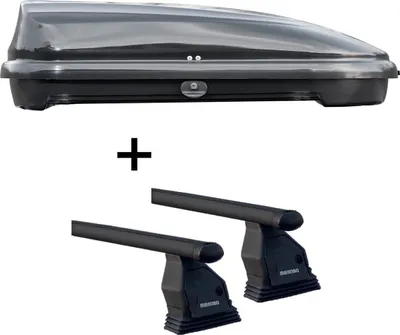 Obrázek produktu pro Střešní box VDPFL320 černý lesklý 320 ltr + ocelový střešní nosič Menabo Tema kompatibilní s pro Saab 9-3 (Sedan 4 dveře) 2002-2013