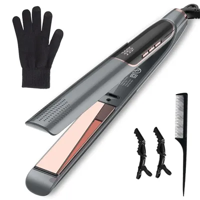 Produktbild von Titan-Haarglätter mit breiten Platten, 2 in 1 Haarglätter und Lockenstab mit 3D-Schwimmplatten, professionelles Haarglätteisen mit negativen Ionen