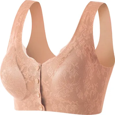 Produktbild von BH für Frauen mittleren Alters, dehnbar, fester Schultergurt, Spitze vorne, Knopfverschluss, Spitze, kabellos, gute Atmungsaktivität, stoßfest, Push-up, Yoga, Alltags-Damen-BH