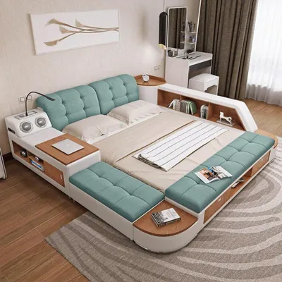 Produktbild von Polster 180x200 Multifunktion Regal USB Liege Design Bett Big Betten Leder Hotel