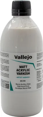 Produktbild von Vallejo Permanent Acryl-Mattlack auf Wasserbasis 500 ml. Schnell trocknende, farblose Schutzschicht für bildende Kunst, Malerei, Modellbau und Basteln.