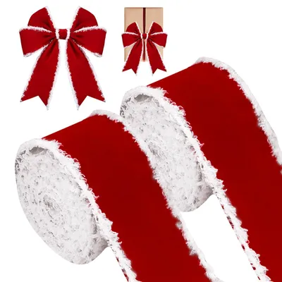 Weihnachtsband mit Draht, 2 Rollen, rot, Samt, 6,3 cm x 5 m