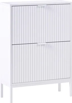 Obrázok produktu pre BELIANI Skriňa na topánky biela MDF dve priehradky moderný dizajn ryhované čelo do predsiene