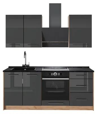 Obrázek produktu pro Jednotková kuchyně Vicco Fame-Line Antracitový vysoký lesk/Zlatý mocný dub 190 cm, PD Antracit, Model 64875