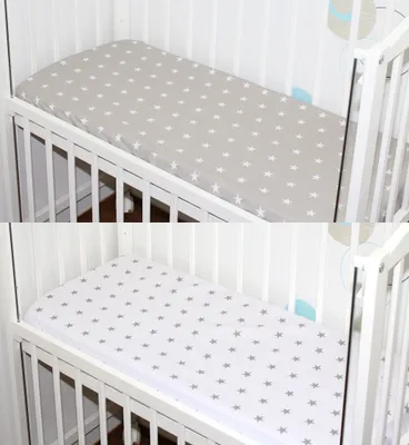 Produktbild von Spannbettlaken 2er- Pack für Baby Beistellbett Wiege Bettlaken 40x90 Baumwolle - 16. Sterne auf Grau + Sterne auf Weiß