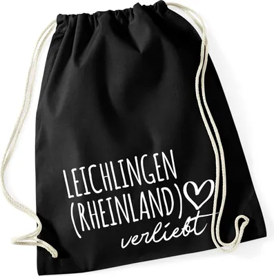 Produktbild von Huuraa Turnbeutel Leichlingen Rheinland verliebt 12 Liter Black Baumwolle Rucksack Geschenkidee