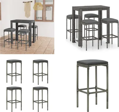 Produktbild von vidaXL 5 tlg. Gartenbar Set mit Kissen Poly Rattan Grau - Bar-Set - Bar-Sets - Bartisch Und Barhocker - Bartisch