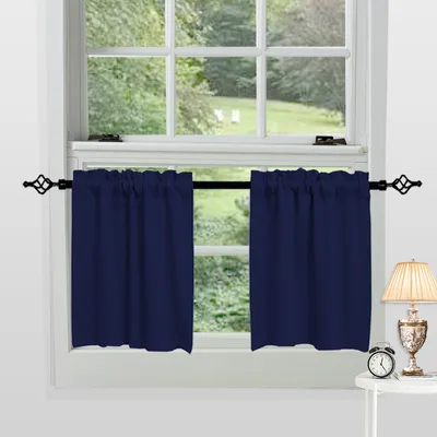 Produktbild von 2 Stück Scheibengardinen Verdunkelungs Vorhänge Bistrogardine Kurz Vorhang Gardinen für Küche Wohnzimmer Schlafzimmer, B85xH76cm, Blau
