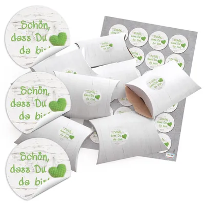 Produktbild von Geschenkschachteln - Mit Aufdruck Schön dass Du da bist - Für Gäste bei Kommunion und Hochzeit - 14,5 x 10 x 3 cm - 24 Stück