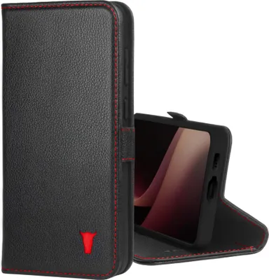 Immagine prodotto di TORRO Custodia in pelle per Galaxy S24+ (con funzione stand) - Nero con dettagli rossi