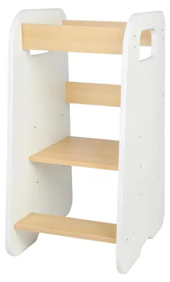 Produktbild von Kinder Lernturm - Montessori Küchenhelfer - Höhenverstellbar - Holz Tritthocker - Hundform - Weiß