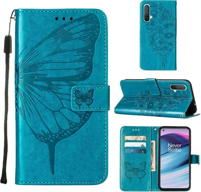 Produktbild von OnePlus Nord CE 5G Hülle, Schmetterling Prägung Flip Leder Kartenfächer Schutzhülle Ledertasche mit Ständer für OnePlus Nord CE 5G Blau