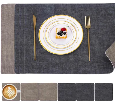 6er-Set Platzsets mit Untersetzern, Kunstleder, 43x30 cm, hitzebeständig
