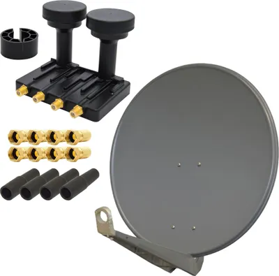 Produktbild von PremiumX DELUXE80 Alu 80cm SAT Schüssel Anthrazit Monoblock Quad PXMB-6Q 4x Gummitülle 8x F-Stecker