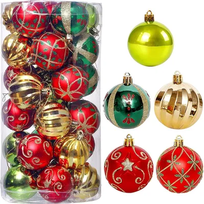 Weihnachtskugeln 30er Set, 6 cm, Gold Rot Grün, unzerbrechlich