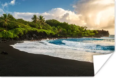 Produktbild von MuchoWow® Poster Ein schwarzer Sandstrand auf Hawaii 180x120 cm - Fotoplakat