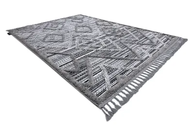Zdjęcie produktu dla Dywan MAROC P657 Romby Zygzak, etno czarny / Frędzle berberyjski marokański shaggy szary 140x190 cm