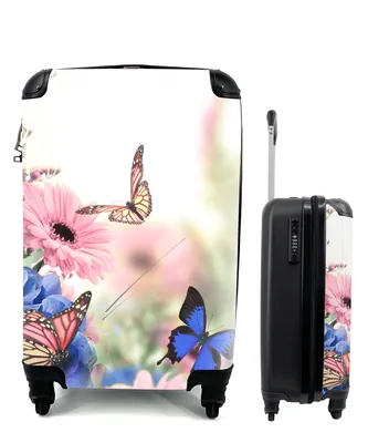 Produktbild von MuchoWow® Koffer Handgepäck Trolley Rollkoffer Kleine Reisekoffer mit 4 Rollen - Schmetterlinge - Blumen - Hortensien - Insekten - Cabin Size < 55x40x23 cm & 55x40x20 cm - Fotokoffer - Kabinenkoffer - Boardgepäck - Reise-Box - Reisekoffer - Reisegepäck - Koffer mit Bild - Trolley für Kinder