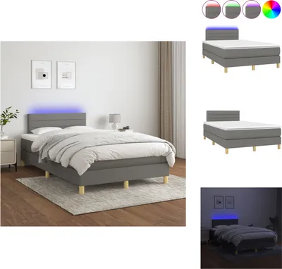 Immagine prodotto di vidaXL Letto a molle con materasso e tessuto LED grigio scuro 120x200 cm - Letti & strutture letto