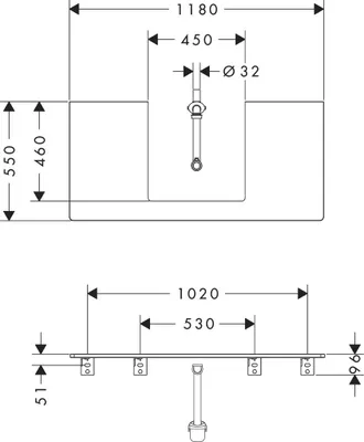 Produktbild von hansgrohe Xelu Q Konsole mit Ausschnitt mittig, 1180x550, für Aufsatzwaschtisch 500x480mm, geschliffen, 54096050