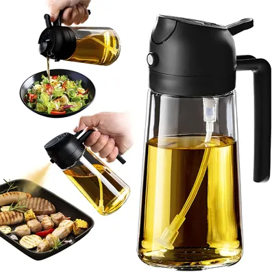 Produktbild von Ölspender Ölsprüher 2-in-1 Ölsprühflasche Ölflasche Olivenöl Spray 470ml,Glas-Ölspender mit Sprüh- & Ausgießfunktion,für Küche,Heißluftfritteuse,BBQ