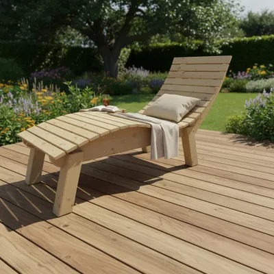 Produktbild von Holzliege Wellenliege Gartenliege Relaxliege "Liege-Franzi" (Fichte) Breite 70cm Einstiegshöhe 50cm mit Füßen