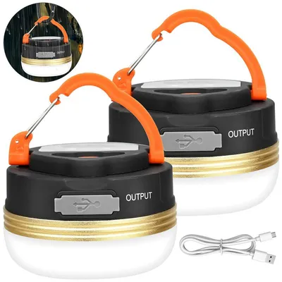 Produktbild von Campinglampe LED 2er Set USB wiederaufladbar 1800mAh Zeltlampe mit Magnet & Haken 3 Modi Outdoor Notlicht für Camping Wandern Haushalt