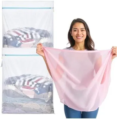 Zdjęcie produktu dla 2 torby na pranie w rozmiarze XXL (60 x 90 cm) z zamkiem błyskawicznym, chroniące ubrania
