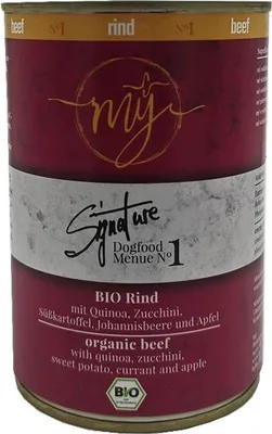 Produktbild von My Bio Rind + Quinoa Zucchini Süßkartoffel 410g mÿ Menü No.1 Nassfutter