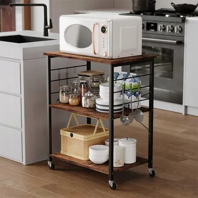 Obrázek produktu pro Hnědá Převozná Skříňka Na Kolečkách Snídaňový Stůl Kuchyňský Vozík 60 Cm