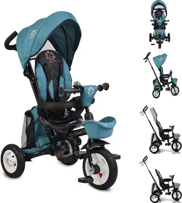 Produktbild von Byox Tricycle Flexy Lux 3 in 1 Dreirad, klappbar, Gummireifen, drehbarer Sitz türkis