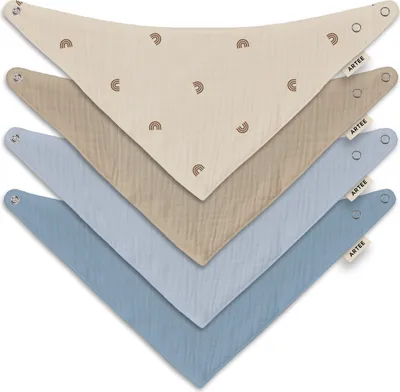Produktbild von Musselin Halstücher Set 4 Stück Größe M Dreieckstücher Spucktücher Baumwolle Lätzchen Baby und Kleinkind