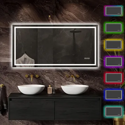 Produktbild von Lumoire® Badspiegel mit RGB beleuchtung – 120 cm Rechteckig – Mit Anti-Beschlag