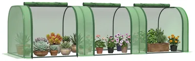 Productafbeelding van Foliekas, drie oprolbare deuren, stevig zeildoek, stalen frame, groen, 2,95 x 1 x 0,8 m