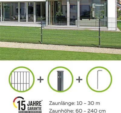 Image de Alberts 679286 Clôture en treillis double comme set complet de clôture de 12 pièces, anthracite, hauteur 143 cm, longueur 12,5 m