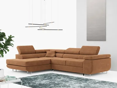 Produktbild von Ecksofa L-Form Couch mit Schlaffunktion und Verstellbare Kopfstützen - GUSTAW - Orange - Links