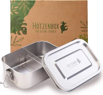 Produktbild von HOTZENBOX Brotdose Edelstahl | Premium | Mini 800ml | Trenner Auslaufsicher 2 Fächer/plastikfrei nachhaltig