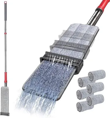 Produktbild von Famanu Bodenwischer mit Wringfunktion und 6 Mikrofasertüchern - 130 cm