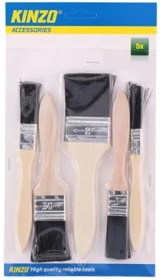 Produktbild von Kinzo Pinselset 5-teilig mit Holzgriff und Kunststoffborsten, Breiten von 1,2 bis 5 cm